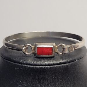 Vintage Navajo 925 Silver Bracelet with Red Jasper Accent